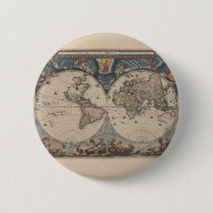 Antique World Map: Historische Kartographie Kunst Button