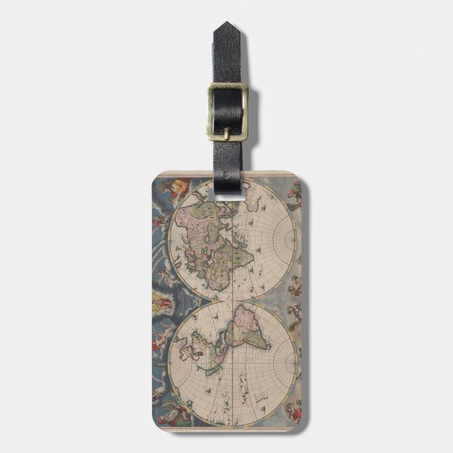 Antique World Map: Historische Kartographie Kunst Gepäckanhänger (Vorderseite vertikal)