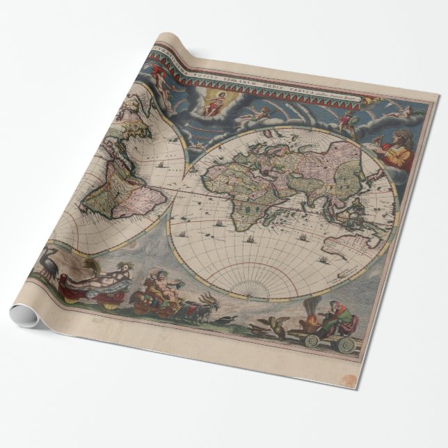 Antique World Map: Historische Kartographie Kunst Geschenkpapier (Ungerollt)