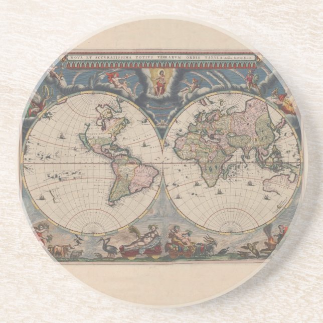 Antique World Map: Historische Kartographie Kunst Getränkeuntersetzer (Vorne)