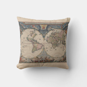 Antique World Map: Historische Kartographie Kunst Kissen