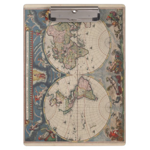 Antique World Map: Historische Kartographie Kunst Klemmbrett