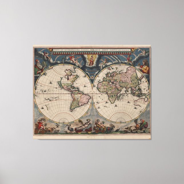 Antique World Map: Historische Kartographie Kunst Leinwanddruck (Vorderseite)