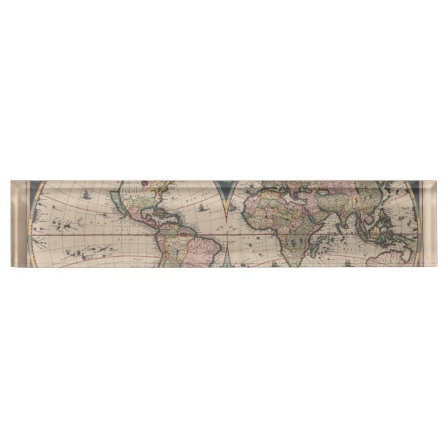 Antique World Map: Historische Kartographie Kunst Namensplakette (Vorderseite)
