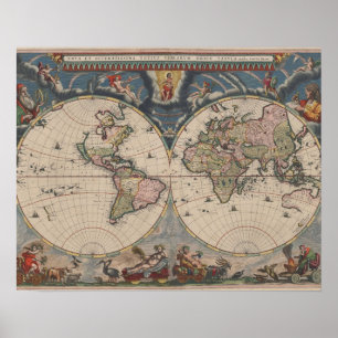 Antique World Map: Historische Kartographie Kunst Poster