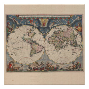 Antique World Map: Historische Kartographie Kunst Poster