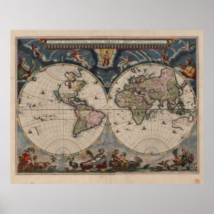 Antique World Map: Historische Kartographie Kunst Poster