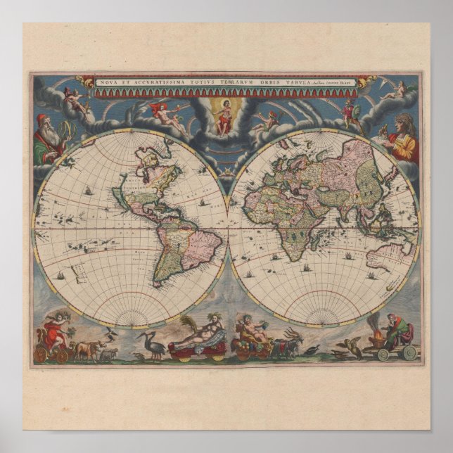 Antique World Map: Historische Kartographie Kunst Poster (Vorne)