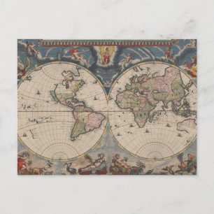 Antique World Map: Historische Kartographie Kunst Postkarte