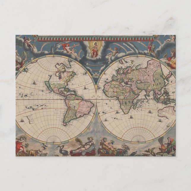 Antique World Map: Historische Kartographie Kunst Postkarte (Vorderseite)