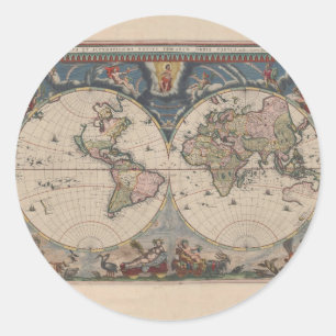 Antique World Map: Historische Kartographie Kunst Runder Aufkleber