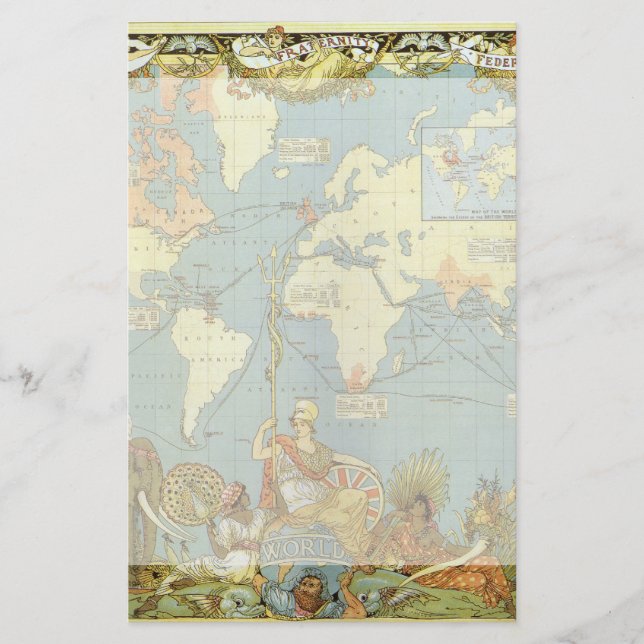Antique World Map of the British Empire, 1886 Briefpapier (Vorderseite)