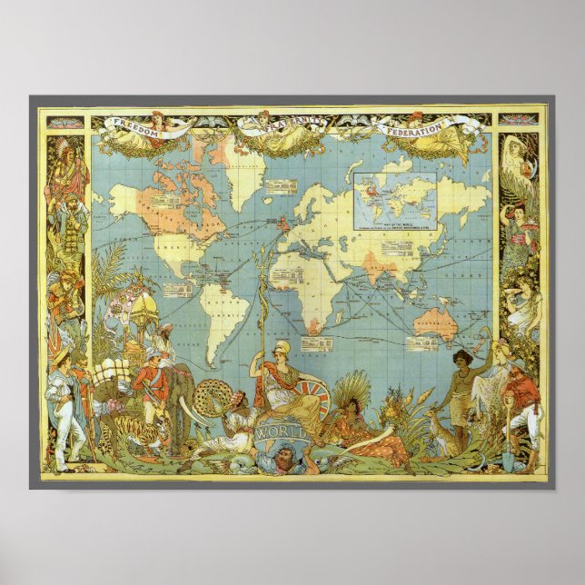 Antique World Map of the British Empire, 1886 Poster (Vorne)