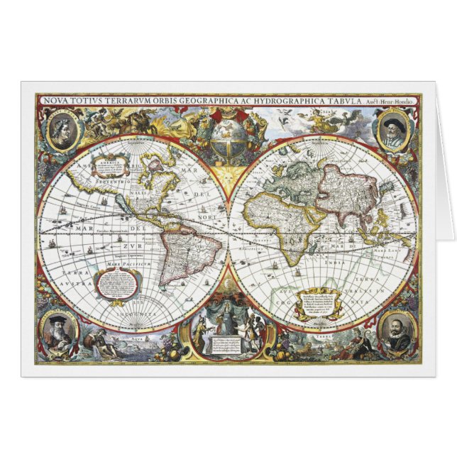 Antique World Map von Hendrik Hondius, 1630 (Vorderseite (Horizontal))
