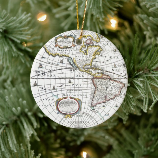 Antique World Map von Hendrik Hondius, 1630 Keramikornament (Baum)