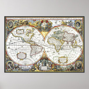 Antique World Map von Hendrik Hondius, 1630 Poster