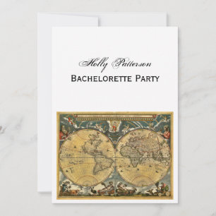 Antique World Map, White BG V Bachelorette Einladung