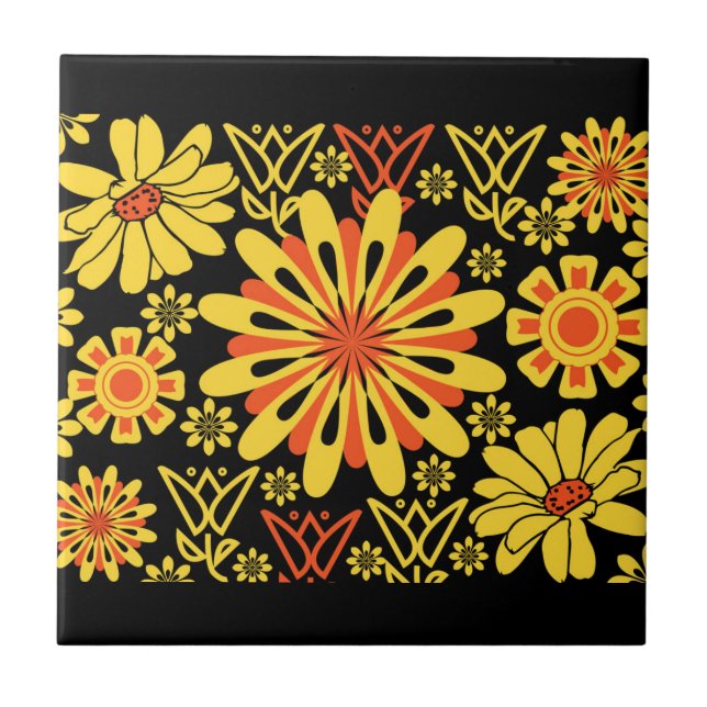 Antique Yeller Florah Tile Design Fliese (Vorderseite)