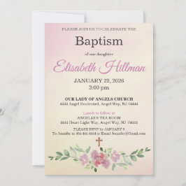 Antique Yellow & Dusty Rose Watercolor Baptism Einladung