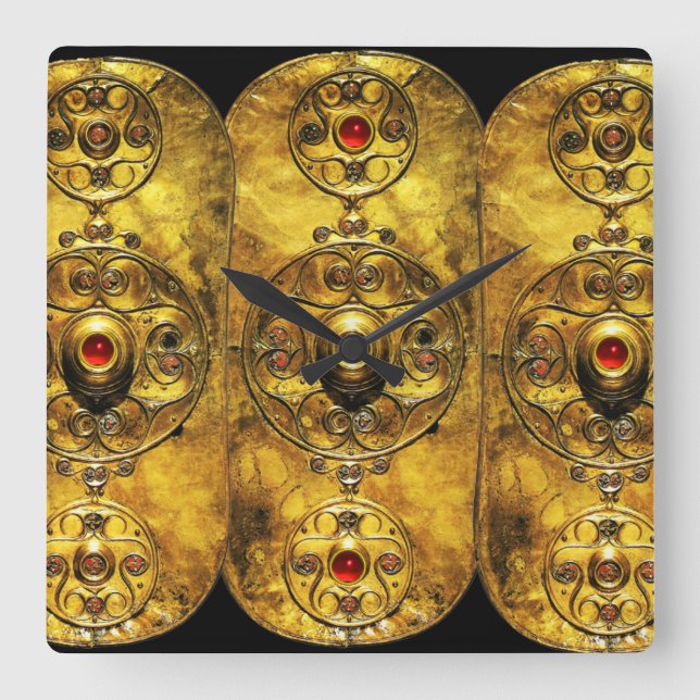 ANTIQUE ZELLTISCHES GARNELFELD MIT RUBY GEMSTONS QUADRATISCHE WANDUHR (Vorderseite)