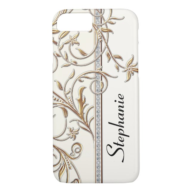 Antiqued Goldgoldenes Strudel-Imitat-Juwel Case-Mate iPhone Hülle (Rückseite)