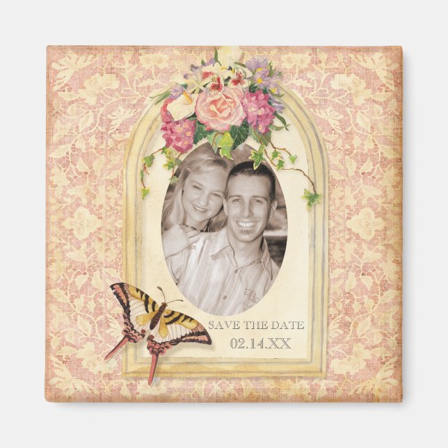 Antiqued viktorianischer Rosen-Save the Date Magnet (Vorne)