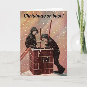 Antiques Weihnachtsfoto eines Schornsteinfegerjung Feiertagskarte
