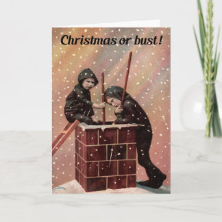 Antiques Weihnachtsfoto eines Schornsteinfegerjung Feiertagskarte