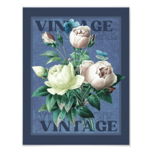 Antiquierte blaue Vintage Rose Kunstdruckerei Fotodruck