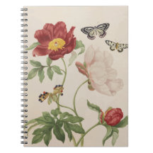Antiquierte Peony and Butterflies Spiral Notebook