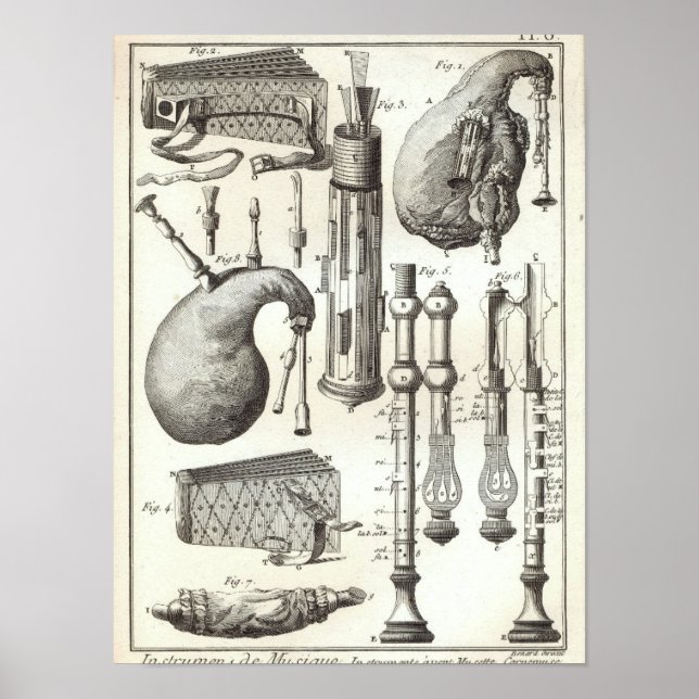 Antiquität 1769 Dudelsäcke & Blasinstrumente Poster (Vorne)