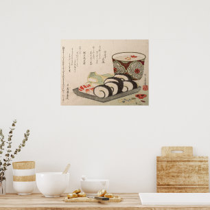 Antiquitäten Asiatisches Gedicht Holz Druck Sushi Poster