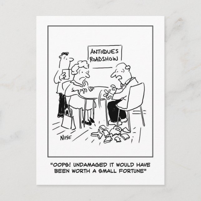 Antiquitäten Desaster. Bewertung der antiken Händl Postkarte (Vorderseite)