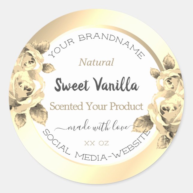 Antiquitäten Floral Gold Produktverpackungen Weiß Runder Aufkleber (Vorderseite)