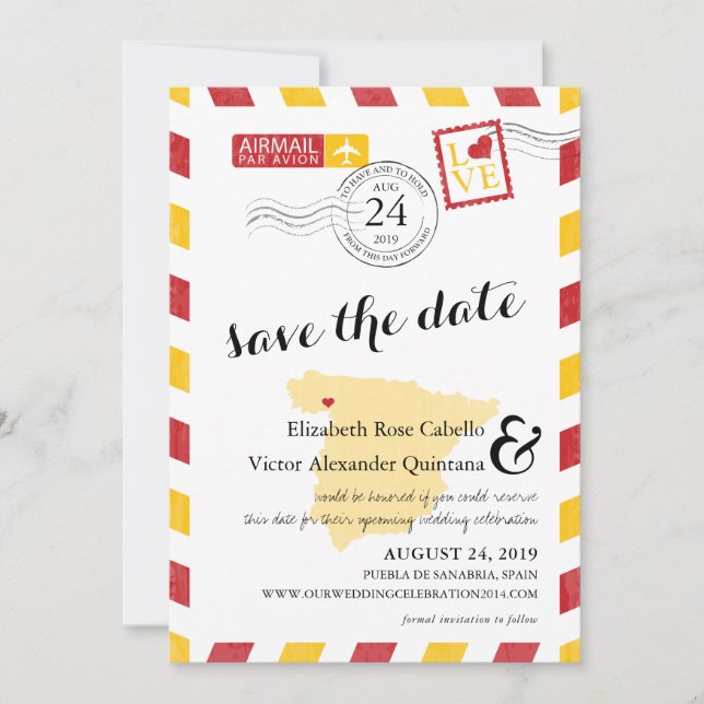 Antiquitäten Gold und Rotes Spanien Luftpost Save  Save The Date (Vorderseite)