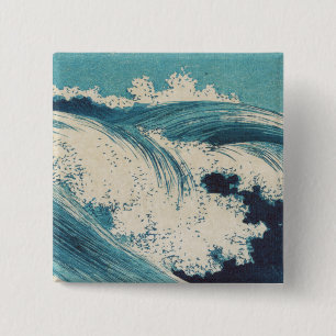 Antiquitäten Japanisch Blue Waves Ocean Print Button