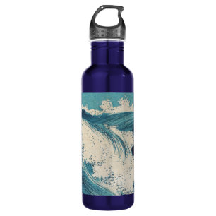 Antiquitäten Japanisch Blue Waves Ocean Print Edelstahlflasche