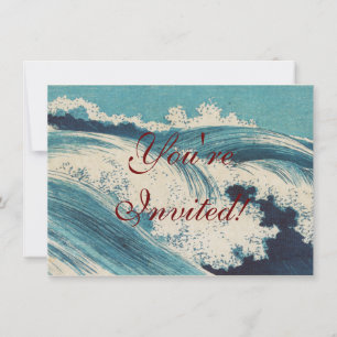 Antiquitäten Japanisch Blue Waves Ocean Print Einladung