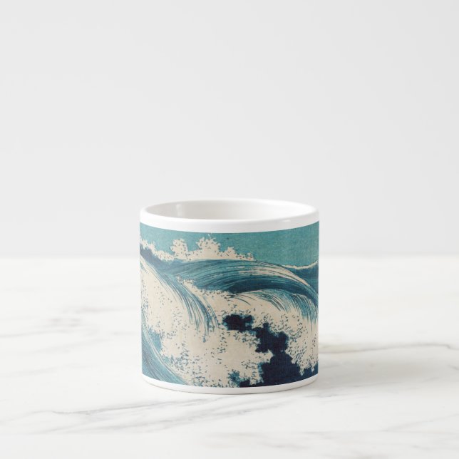 Antiquitäten Japanisch Blue Waves Ocean Print Espressotasse (Vorderseite)