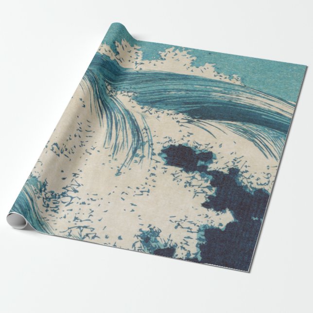 Antiquitäten Japanisch Blue Waves Ocean Print Geschenkpapier (Ungerollt)