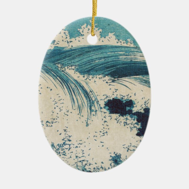 Antiquitäten Japanisch Blue Waves Ocean Print Keramikornament (Vorne)