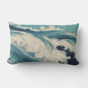 Antiquitäten Japanisch Blue Waves Ocean Print Lendenkissen
