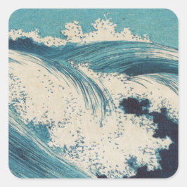 Antiquitäten Japanisch Blue Waves Ocean Print Quadratischer Aufkleber