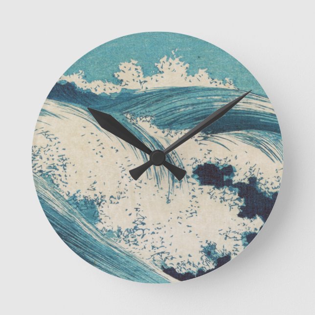 Antiquitäten Japanisch Blue Waves Ocean Print Runde Wanduhr (Vorderseite)
