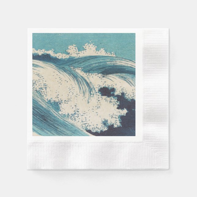 Antiquitäten Japanisch Blue Waves Ocean Print Serviette (Vorderseite)
