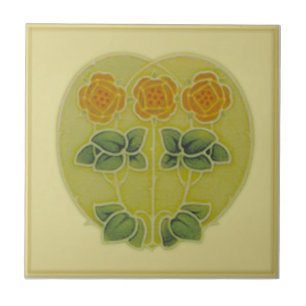 Antiquitäten Jugendstil Herzstück und Blume Repr Fliese