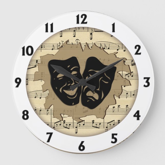 Antiquitäten Musik und Theatermasken Große Wanduhr (Vorderseite)