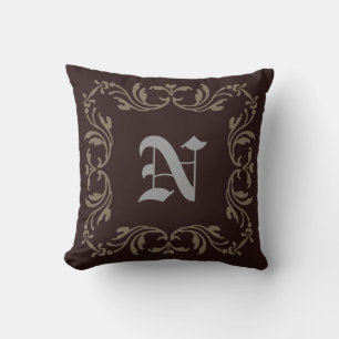 Antiquitäten Vintage Blumenmonogramm aus Rosenholz Kissen
