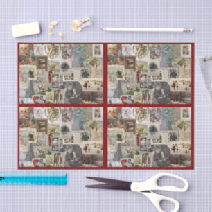 Antiquitäten-Weihnachtsephemera-Collage-Decoupage Seidenpapier