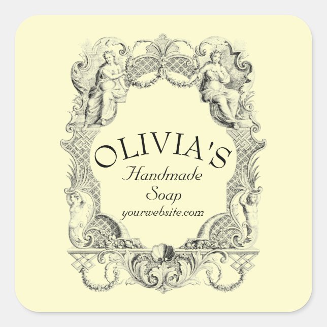 Antiquitätenbarock Rokoko Cartouche Quadratischer Aufkleber (Vorderseite)